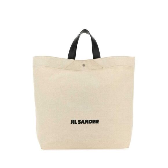 JIL SANDER Canvas Tote Bag with Leather Handles Women BEIGE O TAN Handbags - Picture 2 of 2